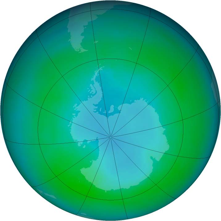 Antarctic ozone map for April 1984